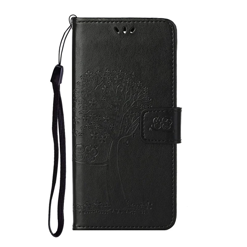 Owl Tree Imprinted Wallet Stand Leather Phone Shell Case for iPhone 13 6.1 inch - Black