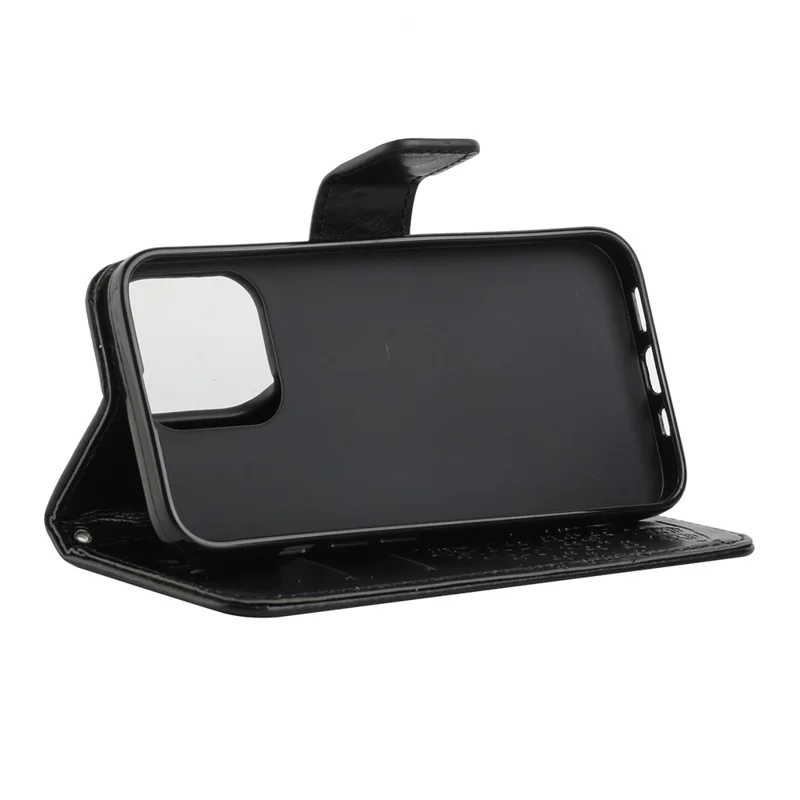 Owl Tree Imprinted Wallet Stand Leather Phone Shell Case for iPhone 13 6.1 inch - Black