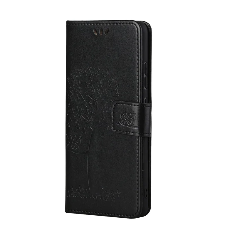 Owl Tree Imprinted Wallet Stand Leather Phone Shell Case for iPhone 13 6.1 inch - Black