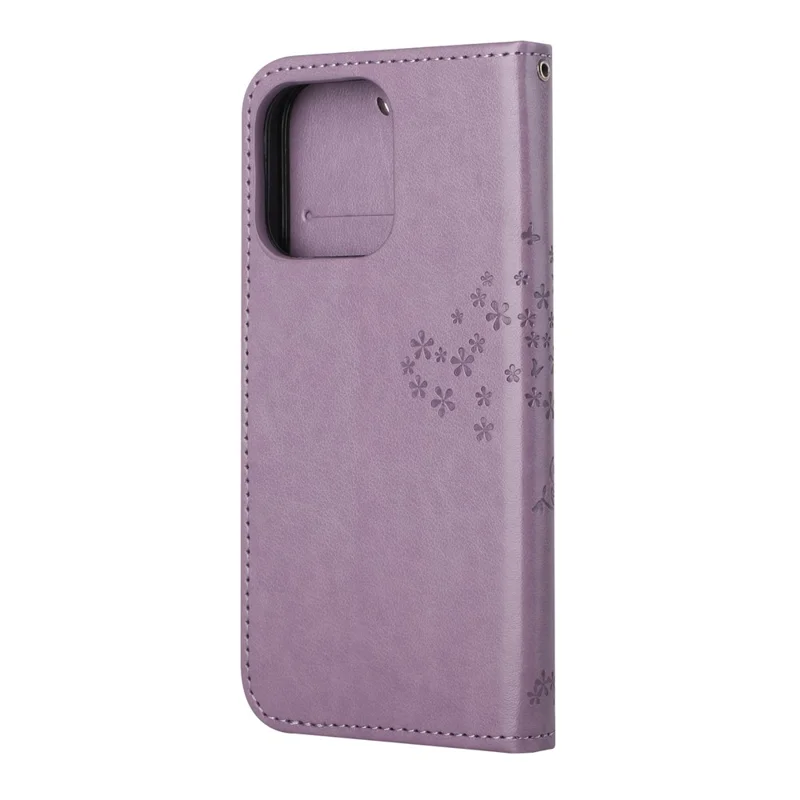Owl Tree Imprinted Wallet Stand Leather Phone Shell Case for iPhone 13 6.1 inch - Light Purple