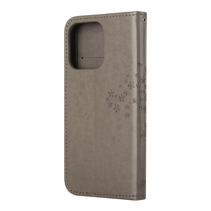 Owl Tree Imprinted Wallet Stand Leather Phone Shell Case for iPhone 13 6.1 inch - Grey