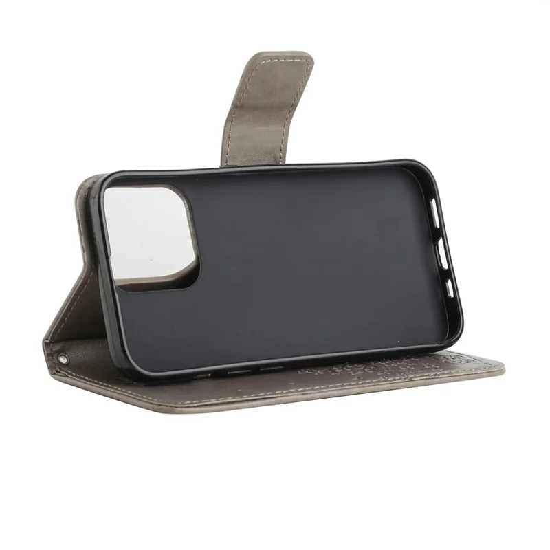 Owl Tree Imprinted Wallet Stand Leather Phone Shell Case for iPhone 13 6.1 inch - Grey