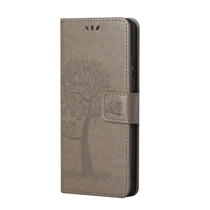 Owl Tree Imprinted Wallet Stand Leather Phone Shell Case for iPhone 13 6.1 inch - Grey