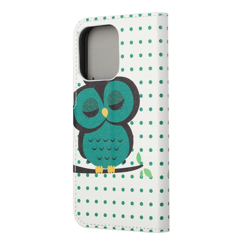 Full Body Protective Pattern Printing PU Leather Wallet Magnetic Closer Shockproof Stand Feature Flip Folio Cover Case for iPhone 13 6.1 inch - Green Owl