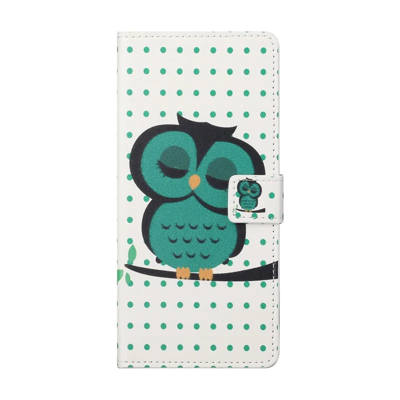 Full Body Protective Pattern Printing PU Leather Wallet Magnetic Closer Shockproof Stand Feature Flip Folio Cover Case for iPhone 13 6.1 inch - Green Owl