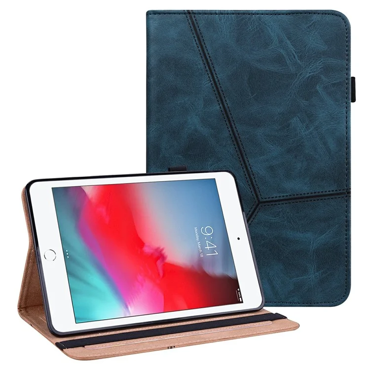 Tampa de Comprimido de Couro de Costura Simples Com Suporte Para Cartão e Função de Despertar/sono Automático Para Ipad Mini 4/(2019) 7,9 Polegadas - Azul