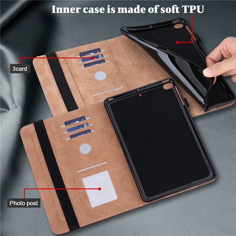 Tampa de Comprimido de Couro de Costura Simples Com Suporte Para Cartão e Função de Despertar/sono Automático Para Ipad Mini 4/(2019) 7,9 Polegadas - Azul