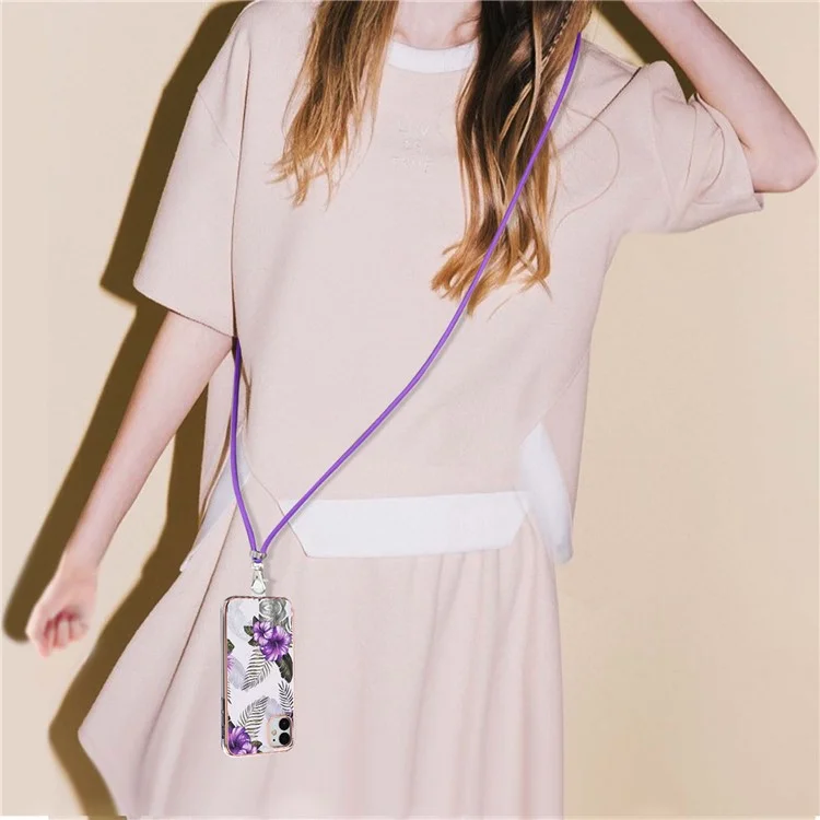 IMD IML Vivid Pattern Design Lightweight Flexible TPU Phone Case with Lanyard for iPhone 11 6.1 inch - Purple Flowers