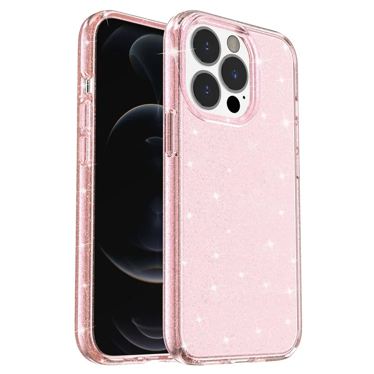 Case de Teléfono en Polvo de Brillo Brillo Para Iphone 13 Pro Max 6.7 Pulgadas, TPU Suave + PC Cubierta Resistente a Los Rasguños - Rosado