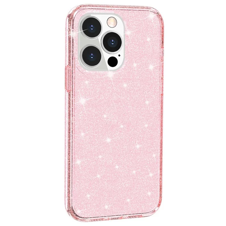 Case de Teléfono en Polvo de Brillo Brillo Para Iphone 13 Pro Max 6.7 Pulgadas, TPU Suave + PC Cubierta Resistente a Los Rasguños - Rosado