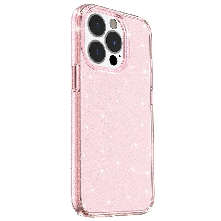 Case de Teléfono en Polvo de Brillo Brillo Para Iphone 13 Pro Max 6.7 Pulgadas, TPU Suave + PC Cubierta Resistente a Los Rasguños - Rosado