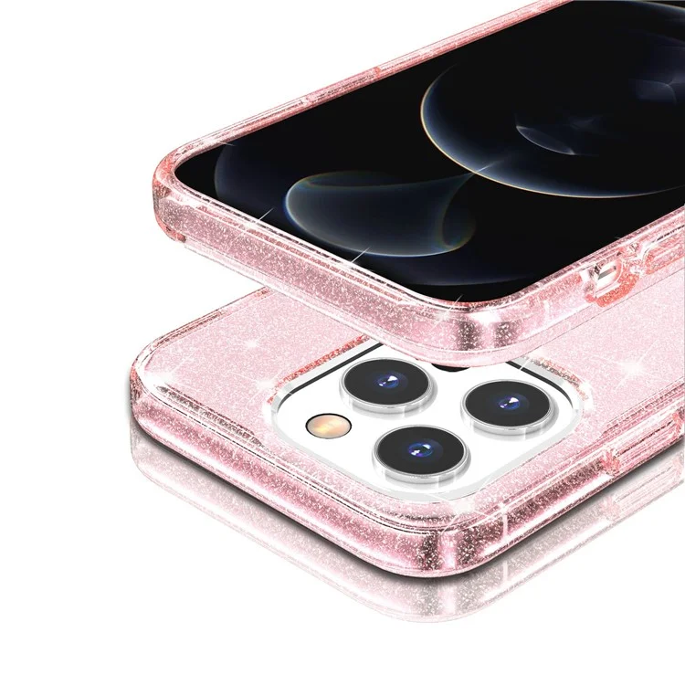 Glitzer Bling Pulver Phone Hülle Für Iphone 13 Pro Max 6,7 Zoll, Weiche TPU + PC Schockfeste Kratzfeste Abdeckung - Rosa