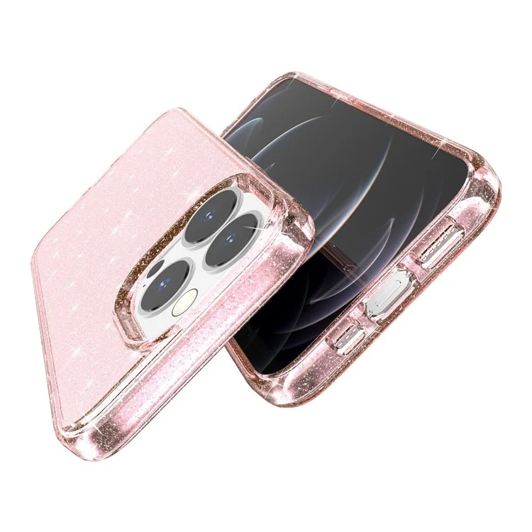 Case de Teléfono en Polvo de Brillo Brillo Para Iphone 13 Pro Max 6.7 Pulgadas, TPU Suave + PC Cubierta Resistente a Los Rasguños - Rosado