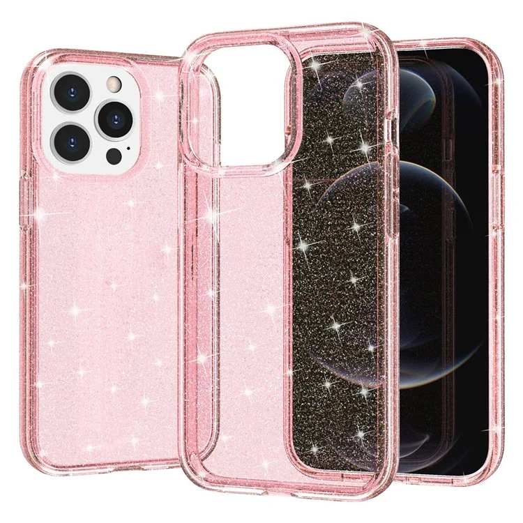 Case de Teléfono en Polvo de Brillo Brillo Para Iphone 13 Pro Max 6.7 Pulgadas, TPU Suave + PC Cubierta Resistente a Los Rasguños - Rosado