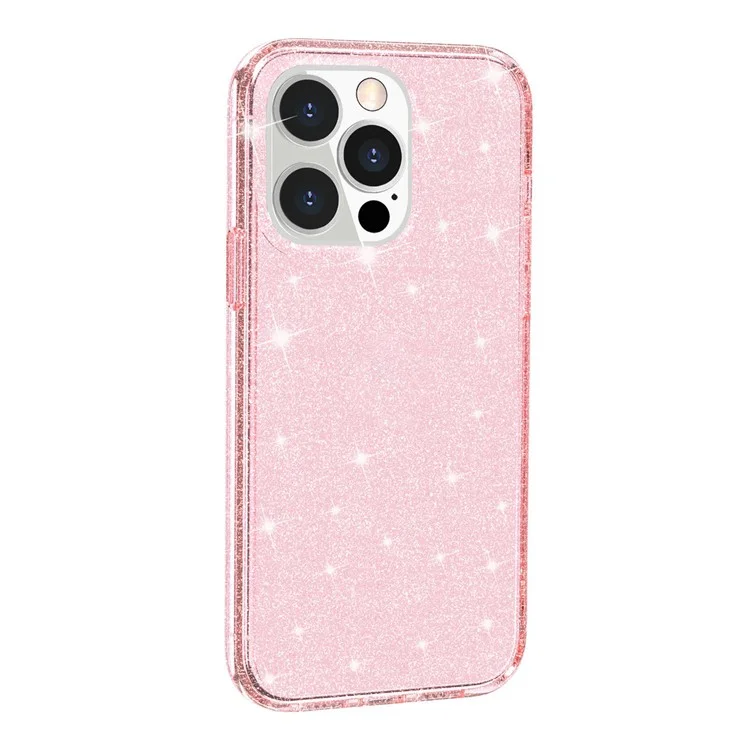 Para IPhone 13 Pro 6.1 Polegadas Clear Bling Sparkly Pó Glitter Brilhante Soft TPU + Hard PC Back Cover - Cor De Rosa