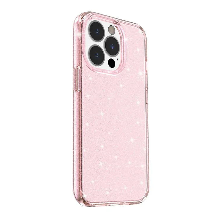 Para IPhone 13 Pro 6.1 Polegadas Clear Bling Sparkly Pó Glitter Brilhante Soft TPU + Hard PC Back Cover - Cor De Rosa