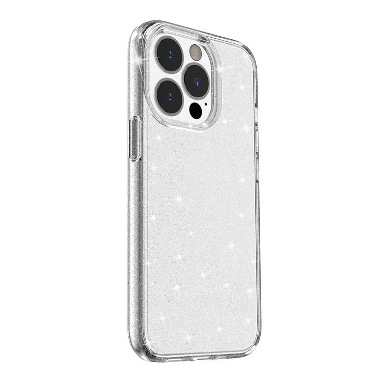 Para IPhone 13 Pro 6.1 Polegadas Clear Bling Sparkly Pó Glitter Brilhante Soft TPU + Hard PC Back Cover - Prata