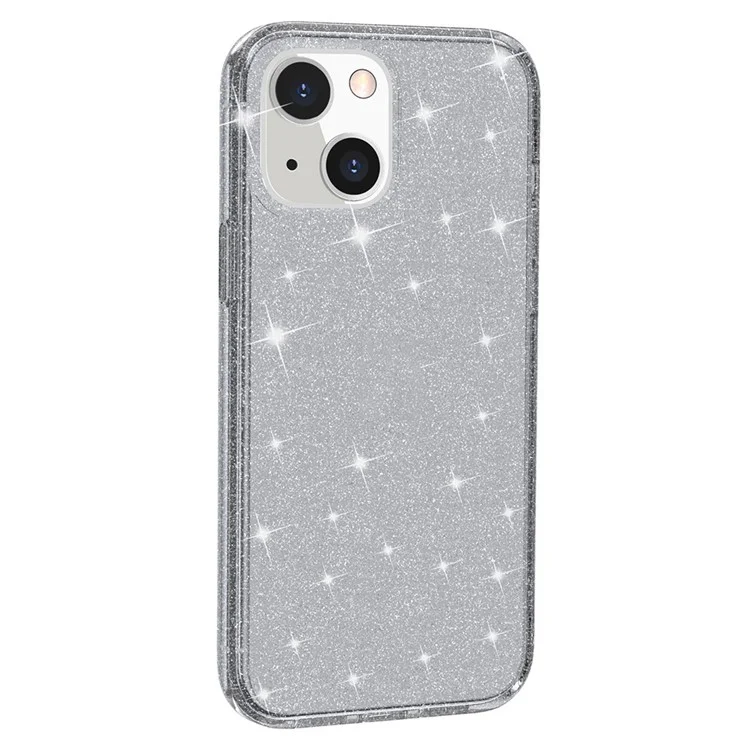 Per iPhone 13 6.1 pollici Custodia per telefono con design a glitter trasparente Bumper morbido in TPU + Retro duro in PC a prova di urto - Nero trasparente