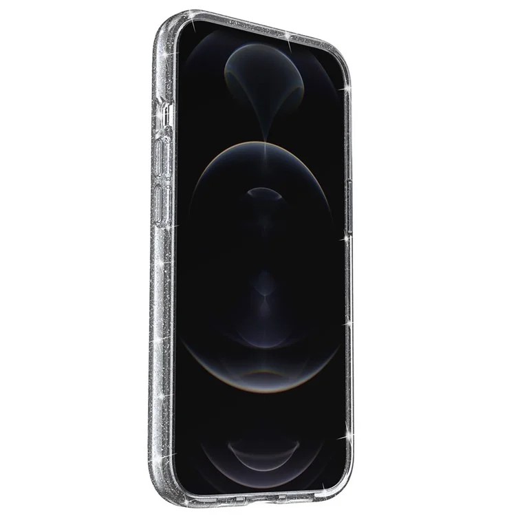 Per iPhone 13 6.1 pollici Custodia per telefono con design a glitter trasparente Bumper morbido in TPU + Retro duro in PC a prova di urto - Nero trasparente