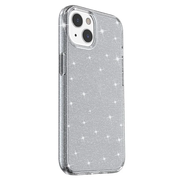 Per iPhone 13 6.1 pollici Custodia per telefono con design a glitter trasparente Bumper morbido in TPU + Retro duro in PC a prova di urto - Nero trasparente