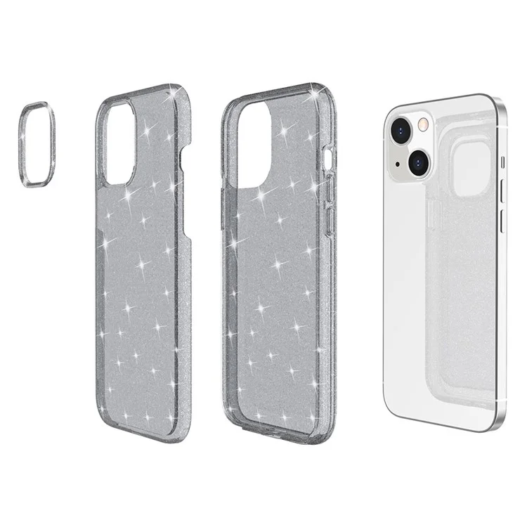 Per iPhone 13 6.1 pollici Custodia per telefono con design a glitter trasparente Bumper morbido in TPU + Retro duro in PC a prova di urto - Nero trasparente