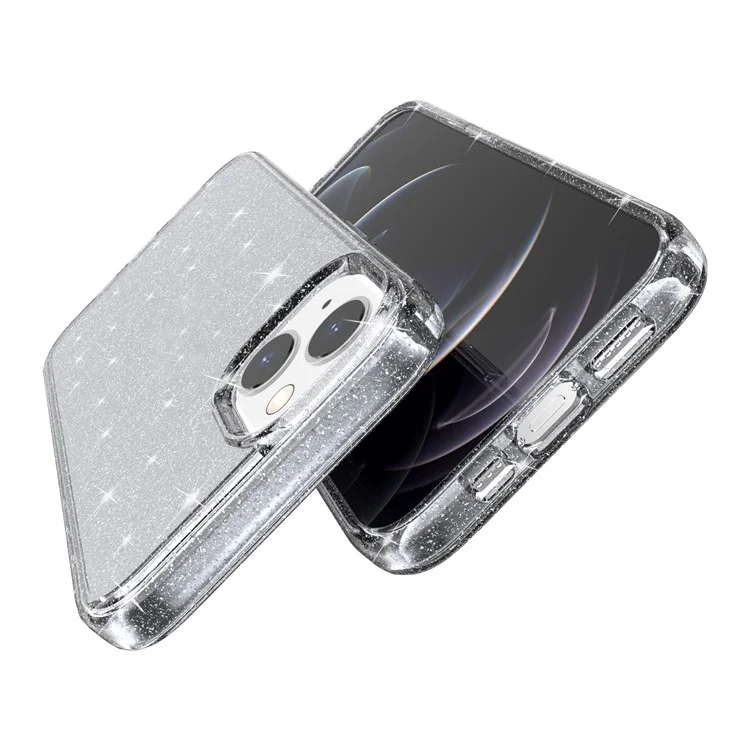 Per iPhone 13 6.1 pollici Custodia per telefono con design a glitter trasparente Bumper morbido in TPU + Retro duro in PC a prova di urto - Nero trasparente