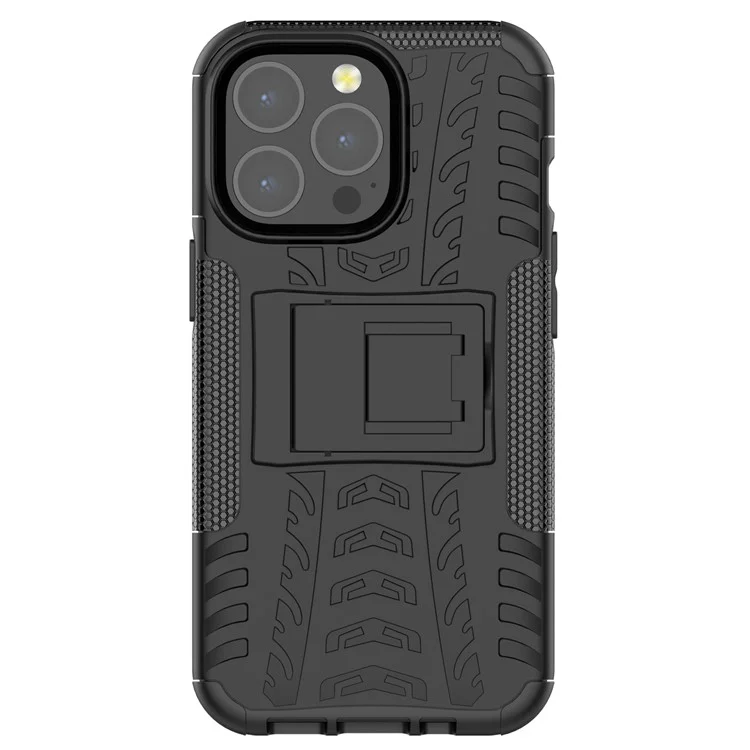 Shockproof Tough Rugged PC + TPU Dual Layer Protective Case Hybrid Kickstand Cover for iPhone 13 Pro 6.1 inch - Black