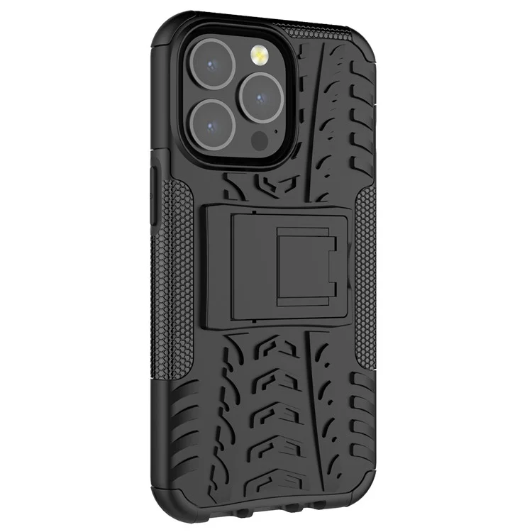 Shockproof Tough Rugged PC + TPU Dual Layer Protective Case Hybrid Kickstand Cover for iPhone 13 Pro 6.1 inch - Black