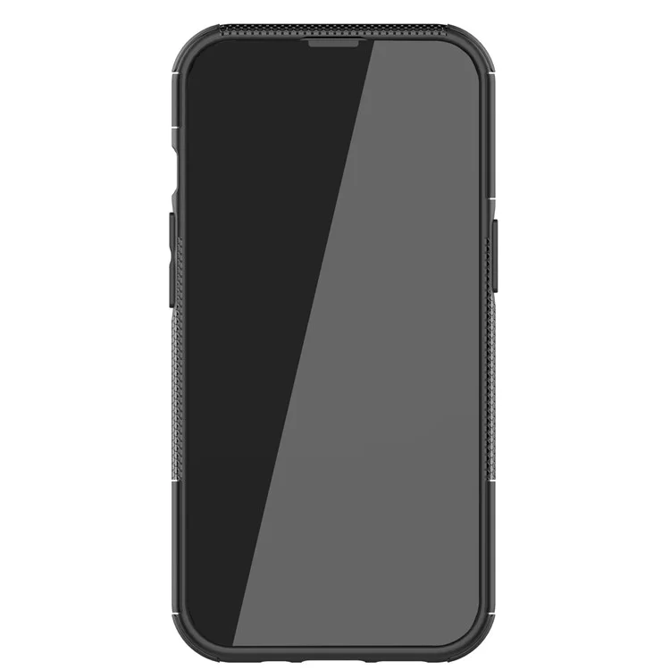 Shockproof Tough Rugged PC + TPU Dual Layer Protective Case Hybrid Kickstand Cover for iPhone 13 Pro 6.1 inch - Black