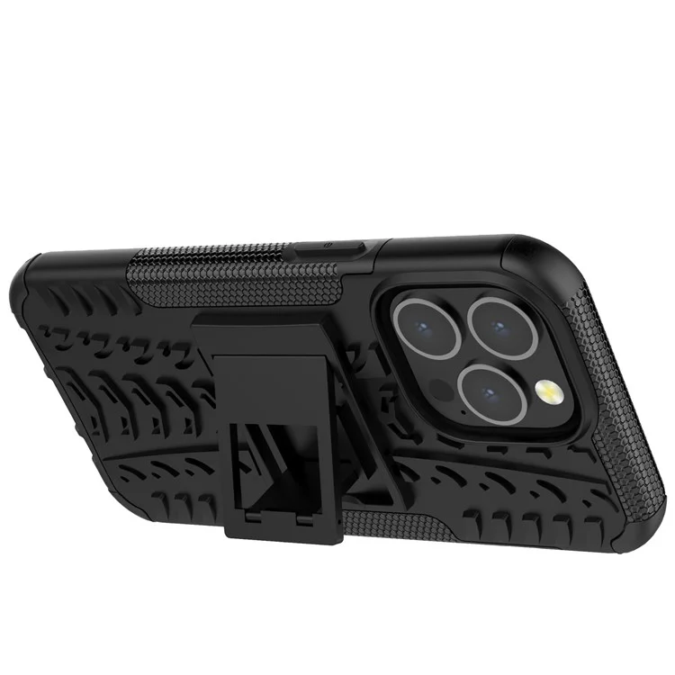 Shockproof Tough Rugged PC + TPU Dual Layer Protective Case Hybrid Kickstand Cover for iPhone 13 Pro 6.1 inch - Black