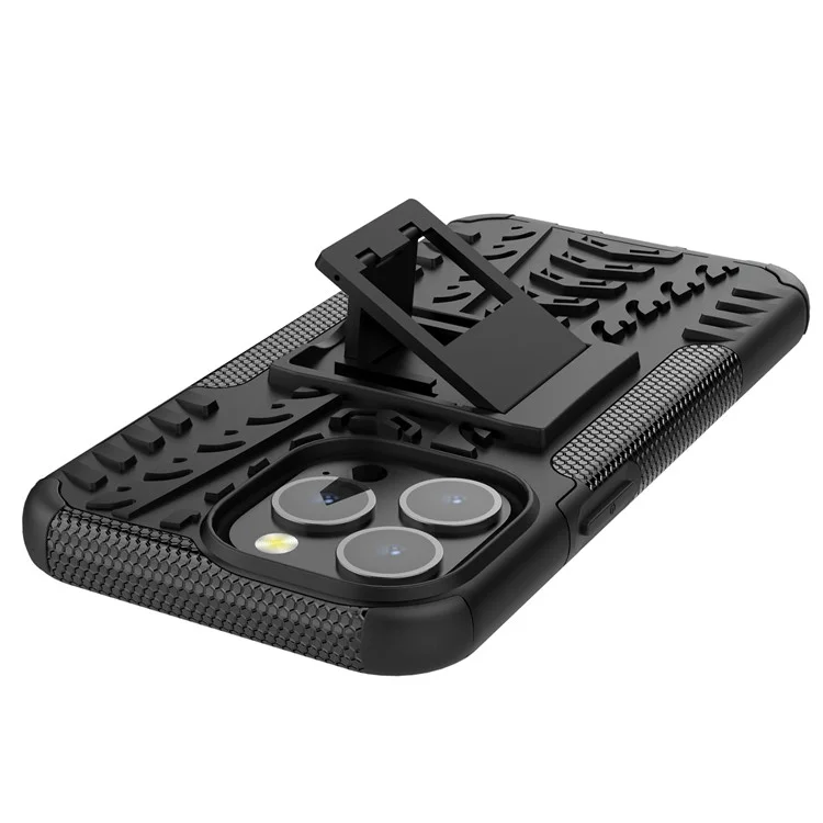 Shockproof Tough Rugged PC + TPU Dual Layer Protective Case Hybrid Kickstand Cover for iPhone 13 Pro 6.1 inch - Black