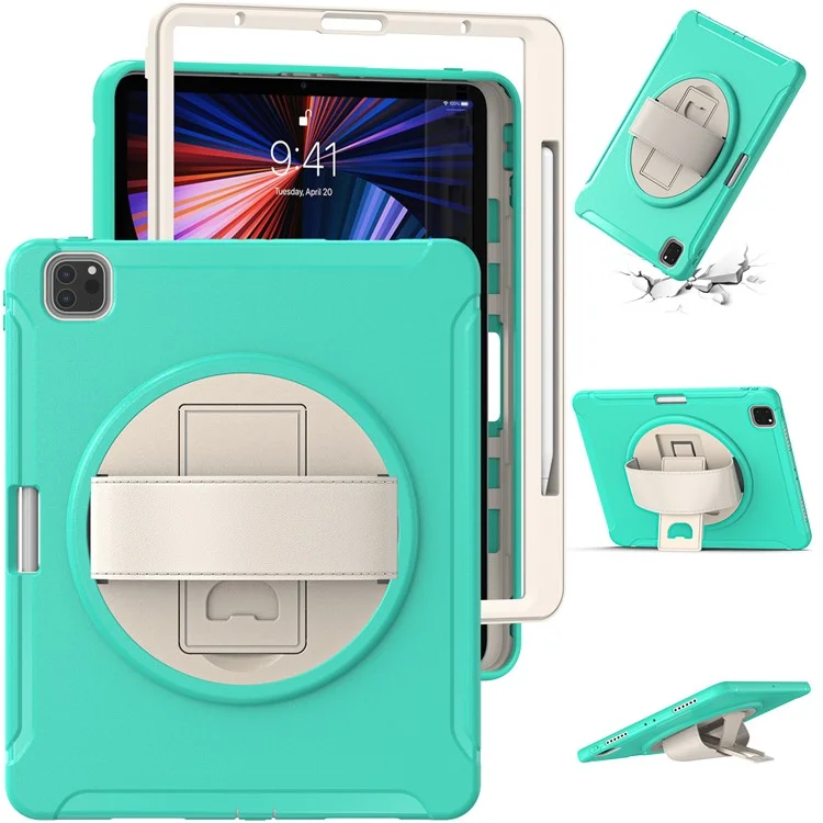 Für IPad Pro 12,9-Zoll (2021) 360 ° Rotary Kickstand PC + TPU-Tablet-Gehäuse Mit Magnetisch Absorbierenden Stiftschlitz - Minzgrün