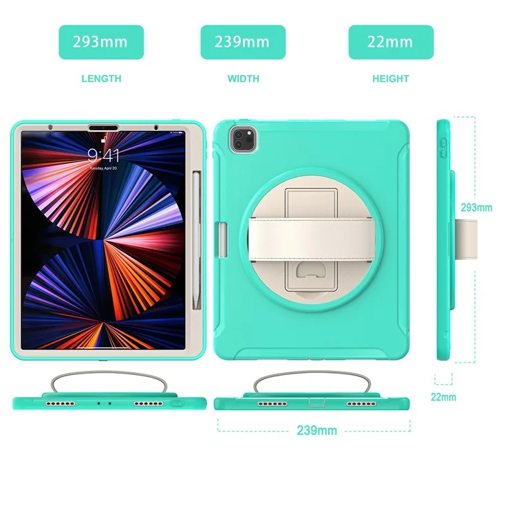 Für IPad Pro 12,9-Zoll (2021) 360 ° Rotary Kickstand PC + TPU-Tablet-Gehäuse Mit Magnetisch Absorbierenden Stiftschlitz - Minzgrün
