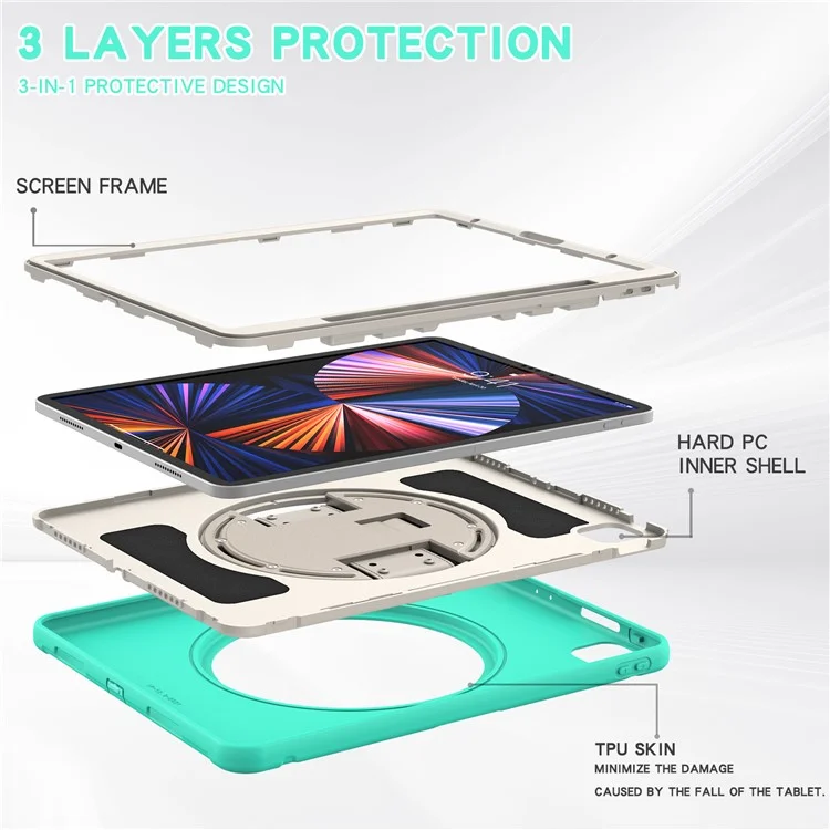 Für IPad Pro 12,9-Zoll (2021) 360 ° Rotary Kickstand PC + TPU-Tablet-Gehäuse Mit Magnetisch Absorbierenden Stiftschlitz - Minzgrün