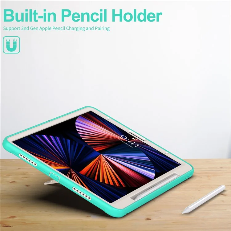 Für IPad Pro 12,9-Zoll (2021) 360 ° Rotary Kickstand PC + TPU-Tablet-Gehäuse Mit Magnetisch Absorbierenden Stiftschlitz - Minzgrün