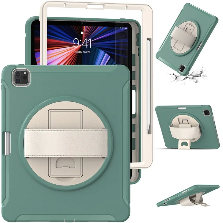 Pour iPad Air 13 (2024) / Pro 12.9 pouces (2021) Étui de tablette 360° Rotary Kickstand PC + TPU avec fente pour stylet magnétique - Vert émeraude