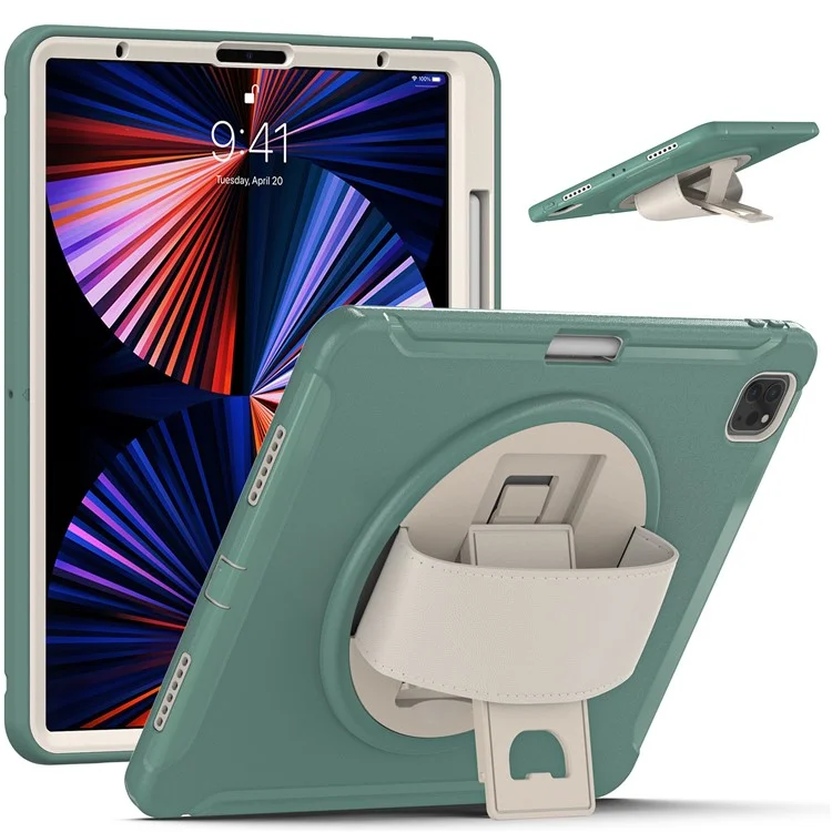 Pour iPad Air 13 (2024) / Pro 12.9 pouces (2021) Étui de tablette 360° Rotary Kickstand PC + TPU avec fente pour stylet magnétique - Vert émeraude