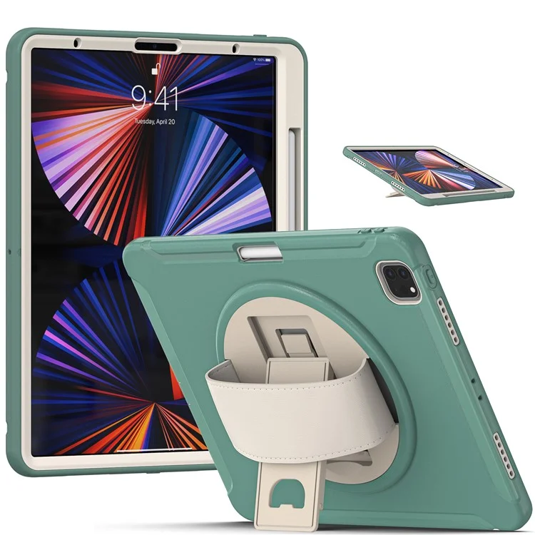 Pour iPad Air 13 (2024) / Pro 12.9 pouces (2021) Étui de tablette 360° Rotary Kickstand PC + TPU avec fente pour stylet magnétique - Vert émeraude
