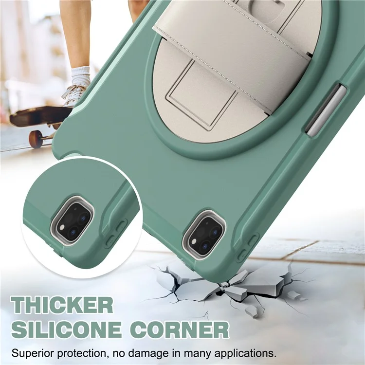 Pour iPad Air 13 (2024) / Pro 12.9 pouces (2021) Étui de tablette 360° Rotary Kickstand PC + TPU avec fente pour stylet magnétique - Vert émeraude