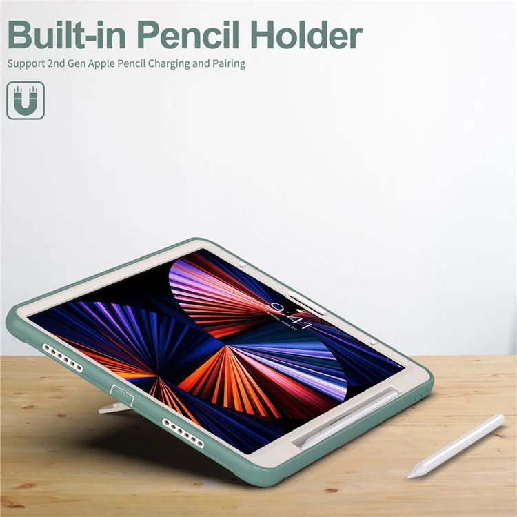 Pour iPad Air 13 (2024) / Pro 12.9 pouces (2021) Étui de tablette 360° Rotary Kickstand PC + TPU avec fente pour stylet magnétique - Vert émeraude