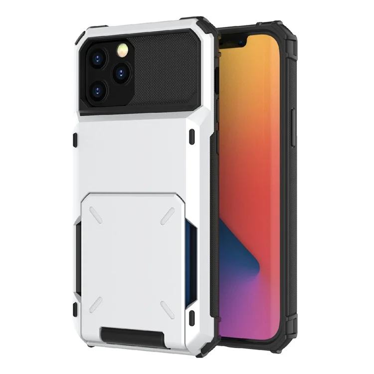 Soporte de Tarjeta de Diseño Flip TPU+PC Hybrid Case a Prueba de Caída Para Iphone 13 Pro 6.1 Pulgadas - Blanco