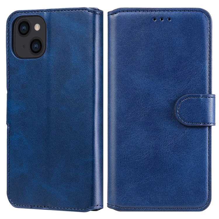 Full Protective Folio Flip Leather Wallet Phone Stand Cover Casing for iPhone 13 6.1 inch - Blue