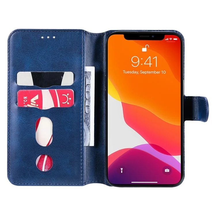 Full Protective Folio Flip Leather Wallet Phone Stand Cover Casing for iPhone 13 6.1 inch - Blue