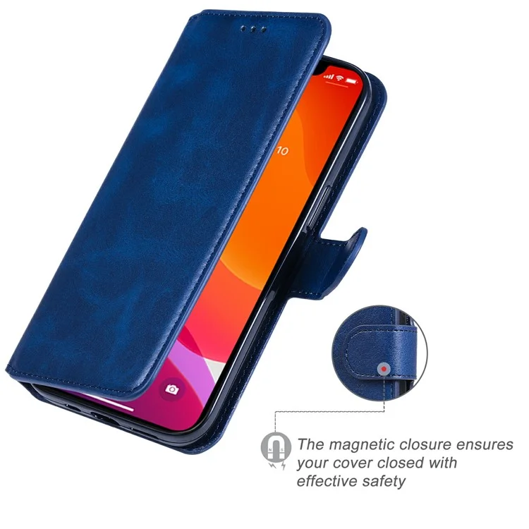 Full Protective Folio Flip Leather Wallet Phone Stand Cover Casing for iPhone 13 6.1 inch - Blue