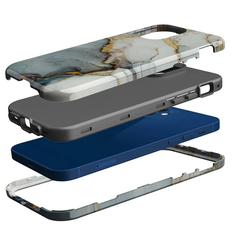 Water Transfer Printing Anti Scratch PC + TPU Phone Case Shell for iPhone 12 /12 Pro - Style D