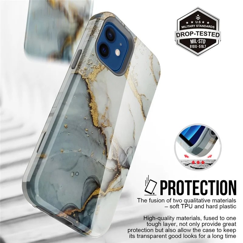Water Transfer Printing Anti Scratch PC + TPU Phone Case Shell for iPhone 12 /12 Pro - Style D