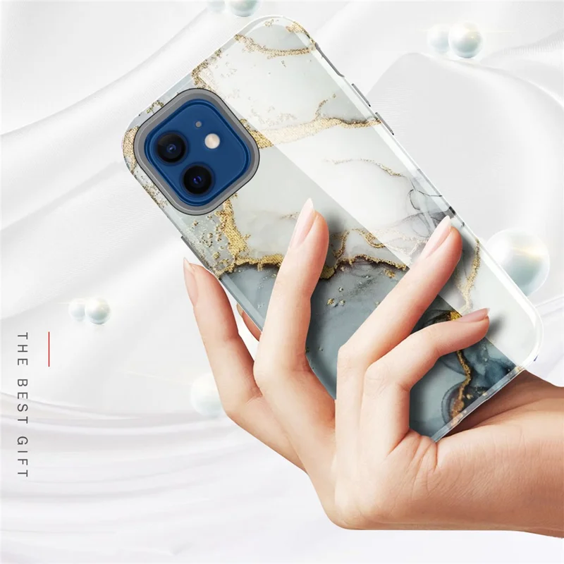 Water Transfer Printing Anti Scratch PC + TPU Phone Case Shell for iPhone 12 /12 Pro - Style D
