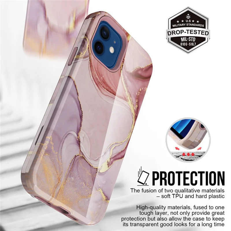 Water Transfer Printing Anti Scratch PC + TPU Phone Case Shell for iPhone 12 /12 Pro - Style G