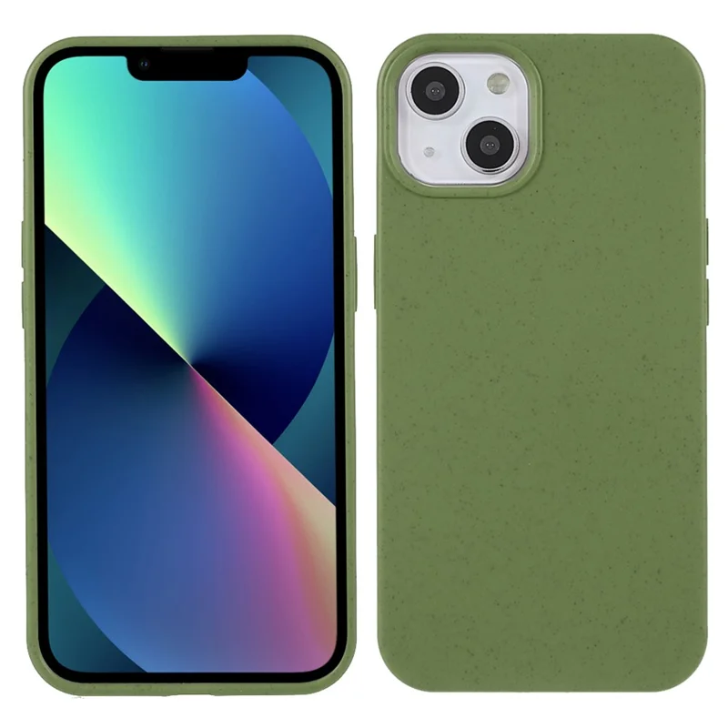 Pour iPhone 13 6.1 pouces Série Starry Sky Étui Éco-Responsable Mat Biodégradable Paille de Blé Antichoc TPU Coque de Protection - Vert Noirâtre