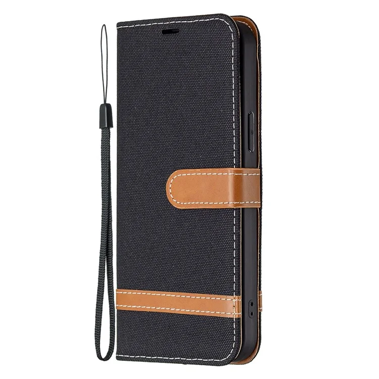 Para Iphone 13 Pro Max 6.7 Pulgadas Diseño de Billetera Jeans a Prueba de Gotas Portes de Cuero Soporte de Cuero Cubierta Del Teléfono - Negro